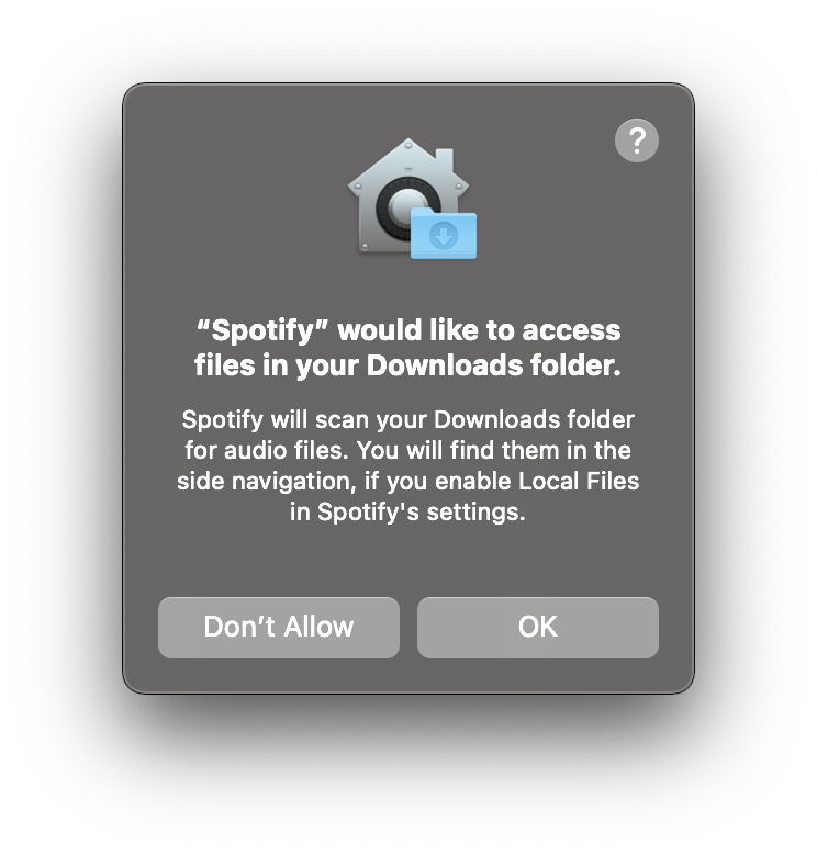 Spotify would like to access files in your Download folder
